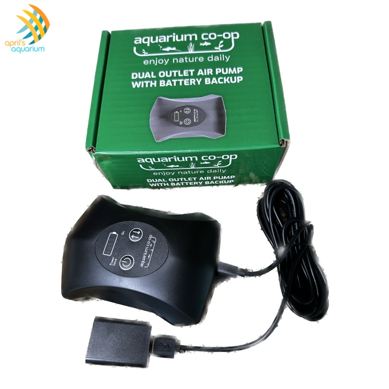Aquarium Co-Op Air Pump with Battery Backup with Dual Outlet