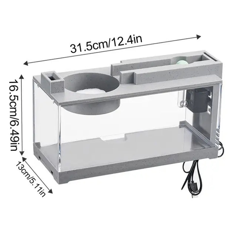 Small Fish Tank with Water Pump Fish Starter Kit Retro Decorative Silent Mini Fish Tank for Tabletop Display Decoration