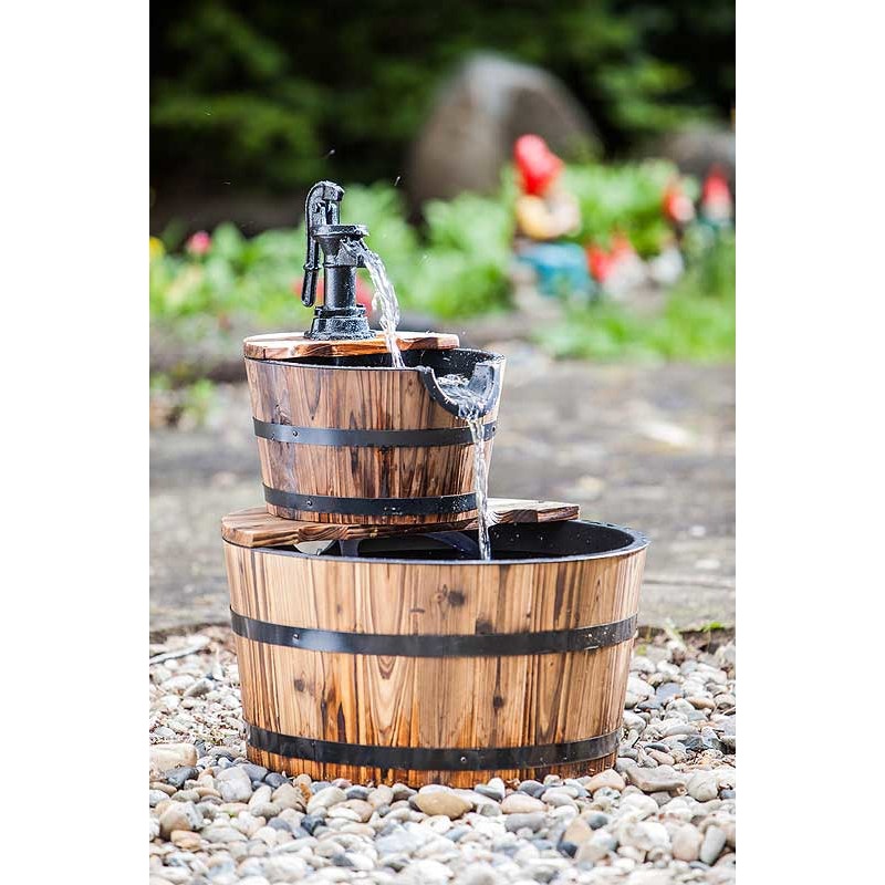 Heissner Water Features 2 Tier Wooden Barrel