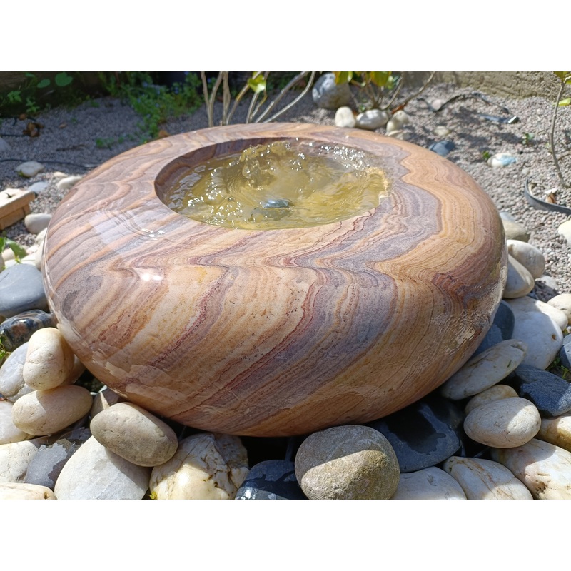 Rainbow Sandstone Babbling Curved Edge Bowl Garden Water Feature Diameter 50cm
