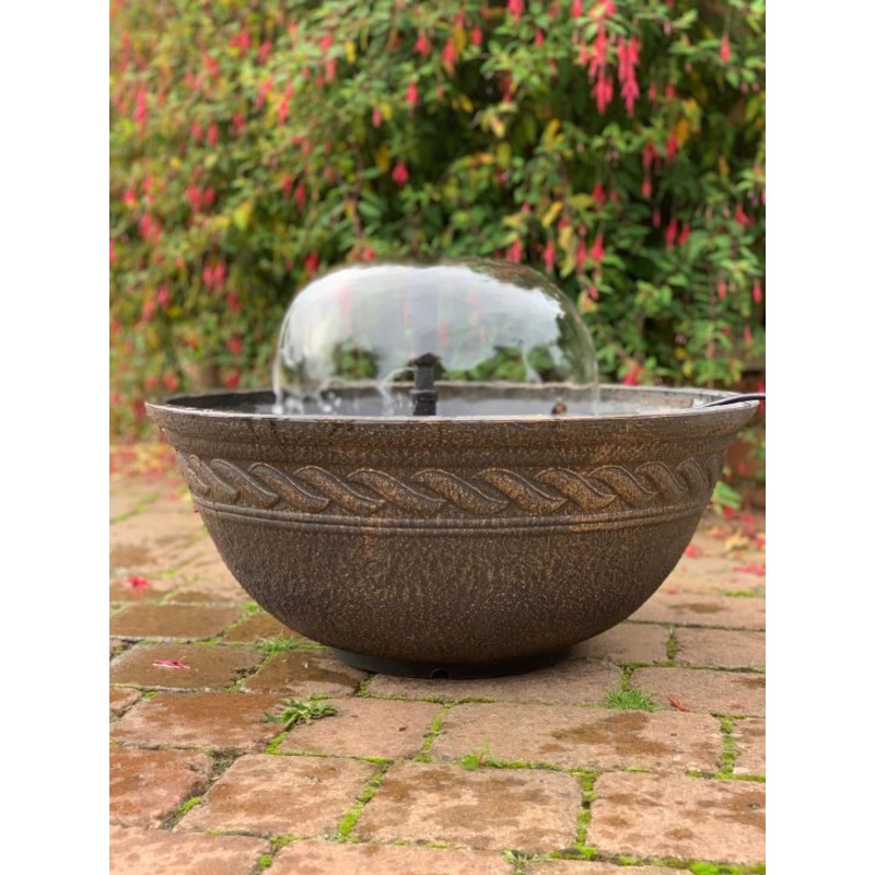 Lotus Bowl Bronze Patio Pond Fountain Water Feature 80cm White LED's