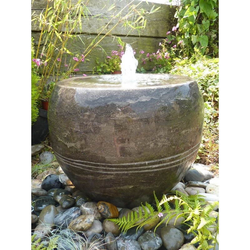 Vase Fountain Black Limestone Garden Water Feature 40cm