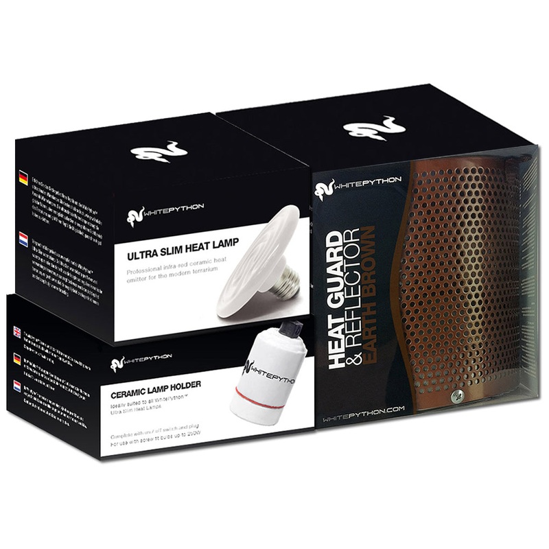 White Python Ceramic Heater, Holder, Guard & Reflector Earth Brown 3 Sizes