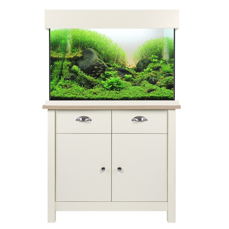 Aqua One Oak Style Shades Soft White Aquarium Fish Tank with Cabinet 81cm 145L