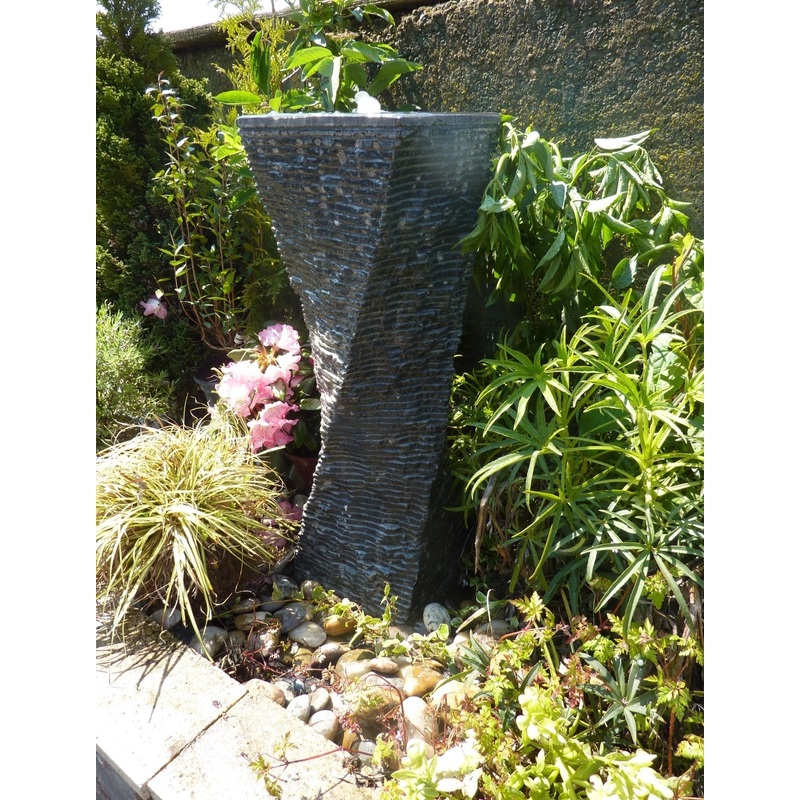 Twisted Fountain Garden Water Feature Black Limestone 25x25x80cm