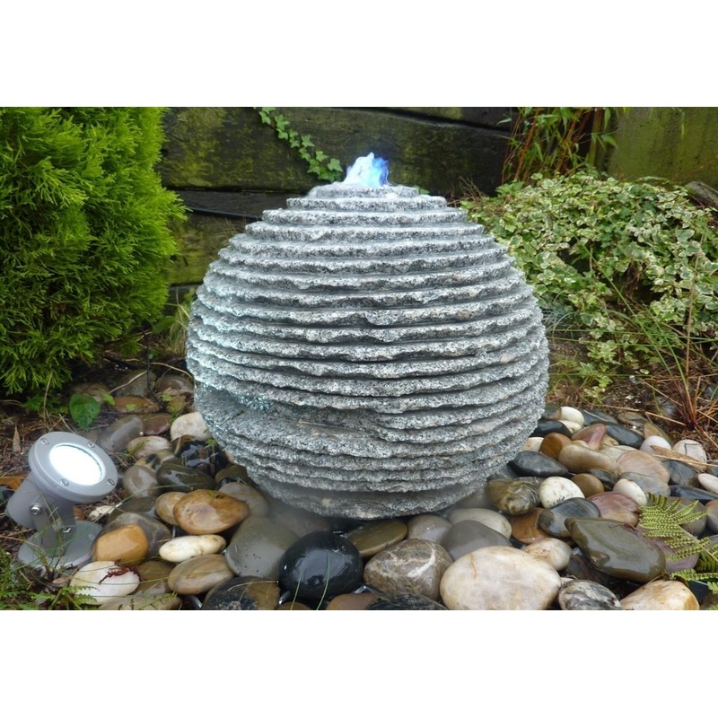 Rustic Grey Limestone Sphere Garden Water Feature 40cm Diameter