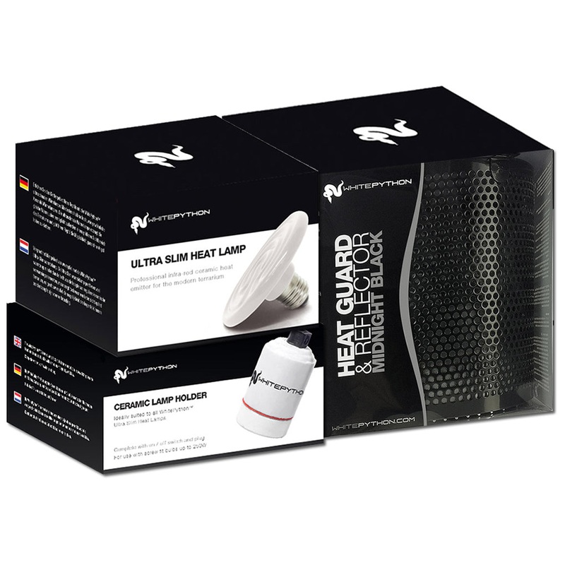 White Python Ceramic Heater, Holder, Guard & Reflector Midnight Black 3 Sizes