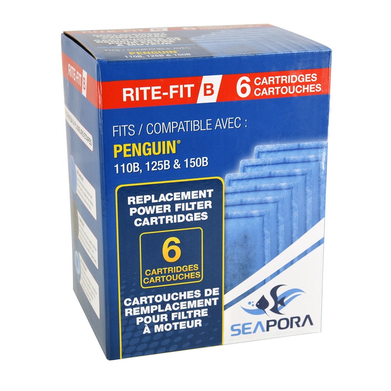 Rite-Fit B Cartridges for Penguin Power Filters - 110B/125B/150B - 6 pk